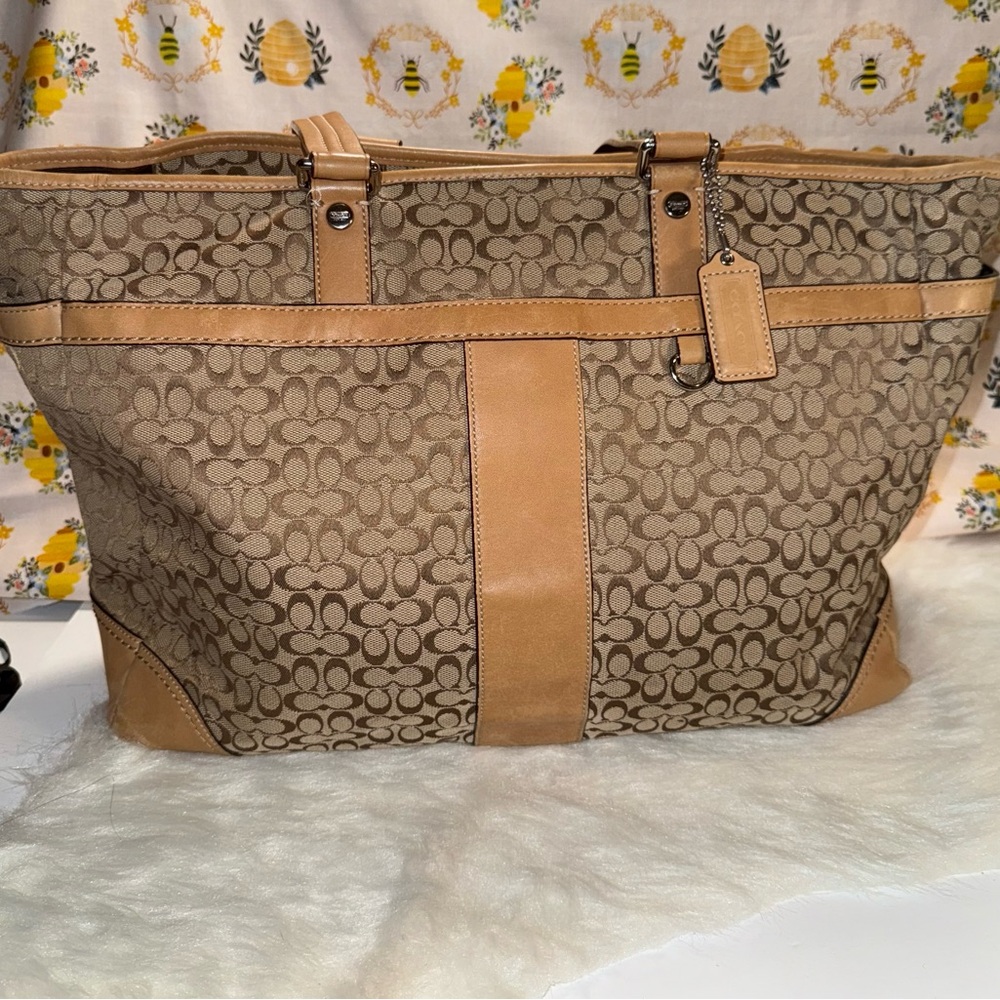 Coach Beige and Brown Signature Tote